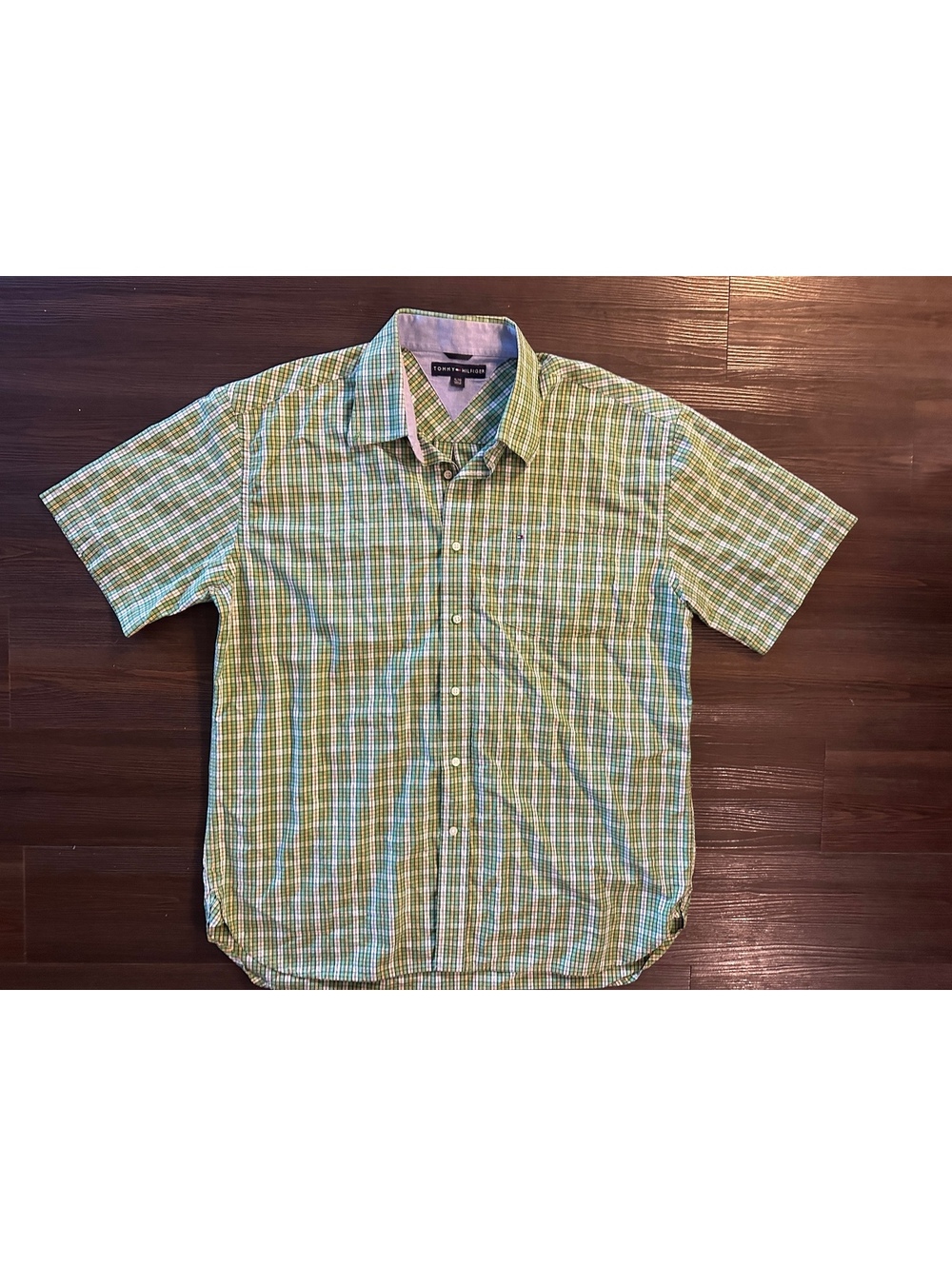 Tommy Hilfiger green white yellow checkered Button up shirt